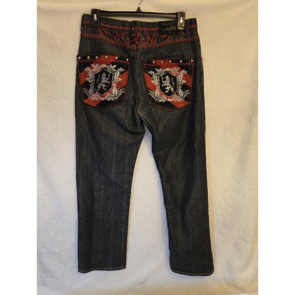 Black Carpet Mens Jeans 36×34 Black With Decorated Pockets Authentic Quality Y2K - Picture 4 of 15